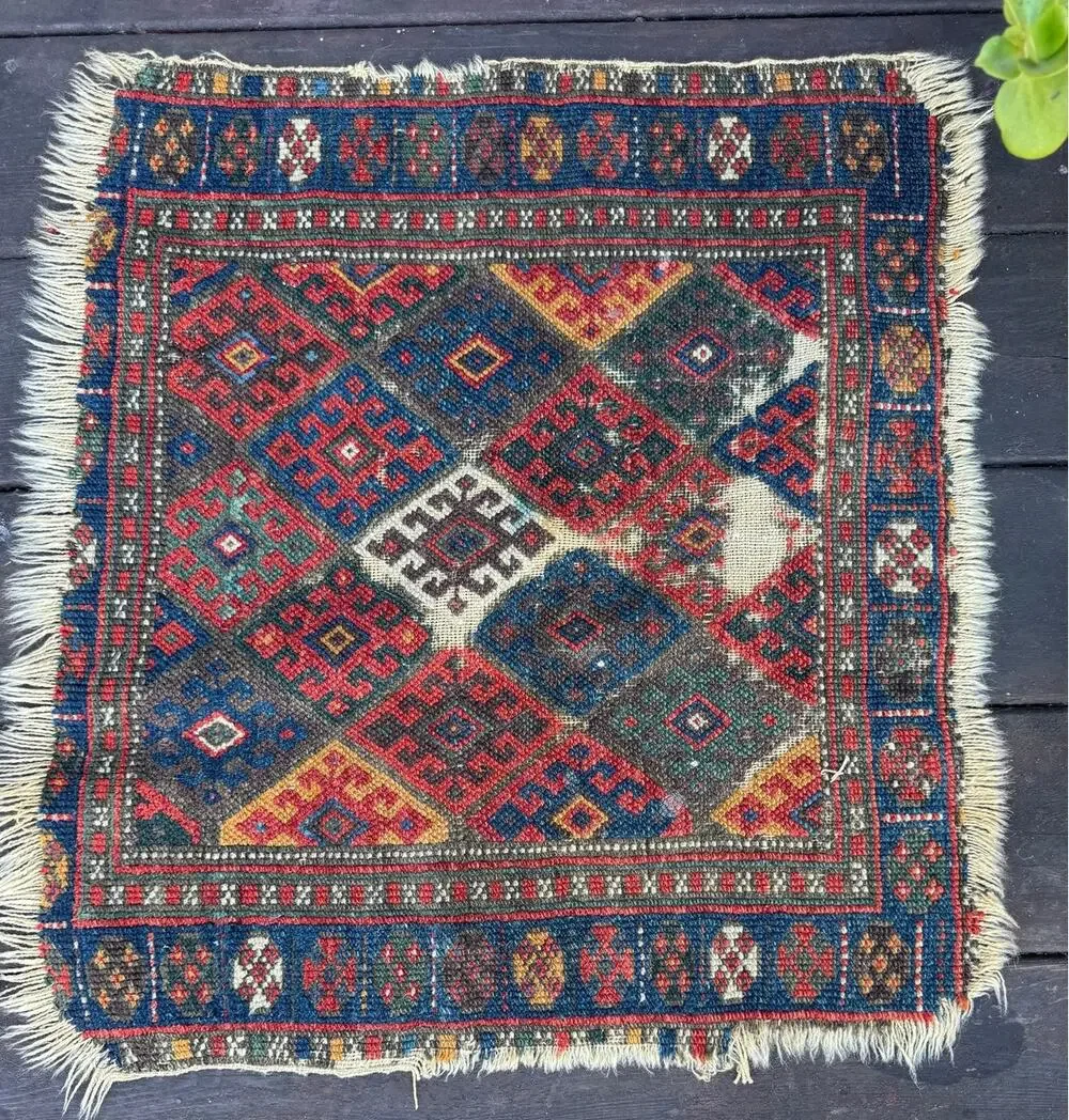 Antique Caucasian Sumak Tribal Rug Bag Face Panel